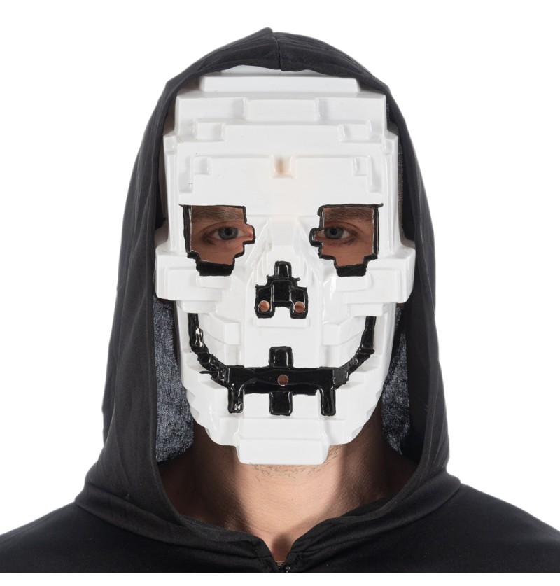Pixel Gamer Kranie Maske Hvid