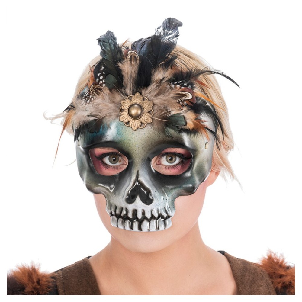 Skelet Maske Med Fjer Sort | Skelet Maske - Hovedtilbehør - Temashop