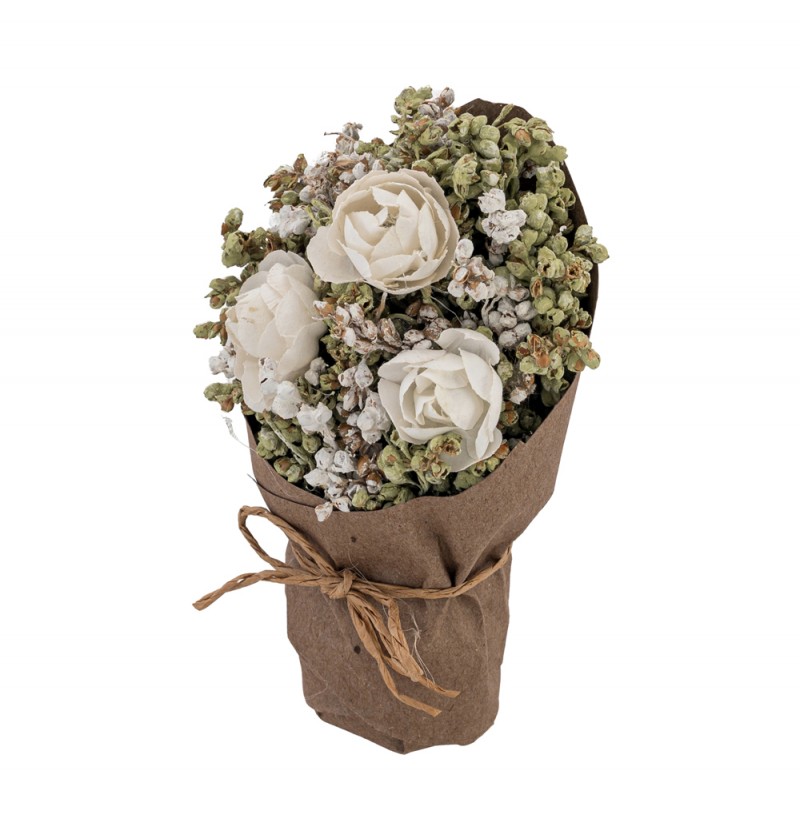 Kunstig Rosebuket Hvid - 1 stk (7,5 x 5,5 x 13 cm) | Blomst Kunstige blomster - Temashop