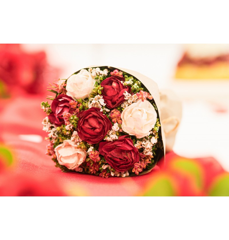 Kunstig Rosebuket Rød/Hvid - 1 stk (9 x 14 cm) | Blomst Kunstige blomster - Temashop