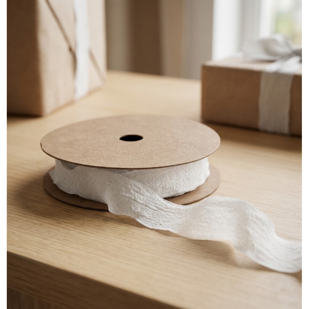 Plisseret Dekorationsbånd Hvid - 1 rulle (2,5 cm x 10 m) | Hvidt tema Bånd - Temashop