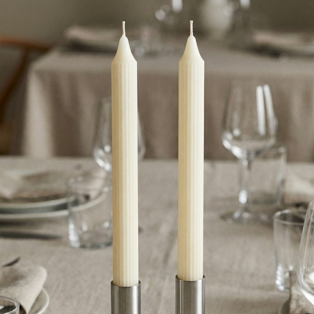 Riflet Stagelys Elfenbenshvid - 2 stk (2,2 x 25 cm) | Hvidt tema Lys / lysestager - Temashop