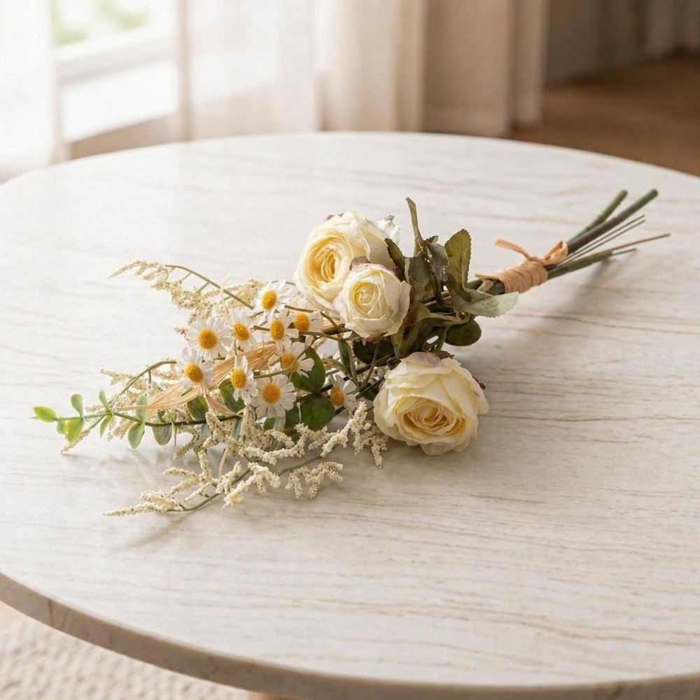 Roser & Margueritter Blomsterbuket - 1 stk (38 cm) | Blomst Kunstige blomster - Temashop
