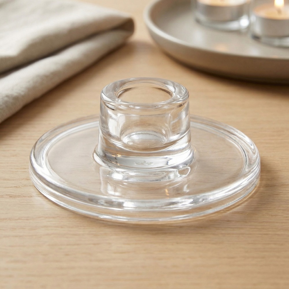 Rund Glas Lysestage Klar - 1 stk (8,9 cm x 3,5 cm) - Temashop