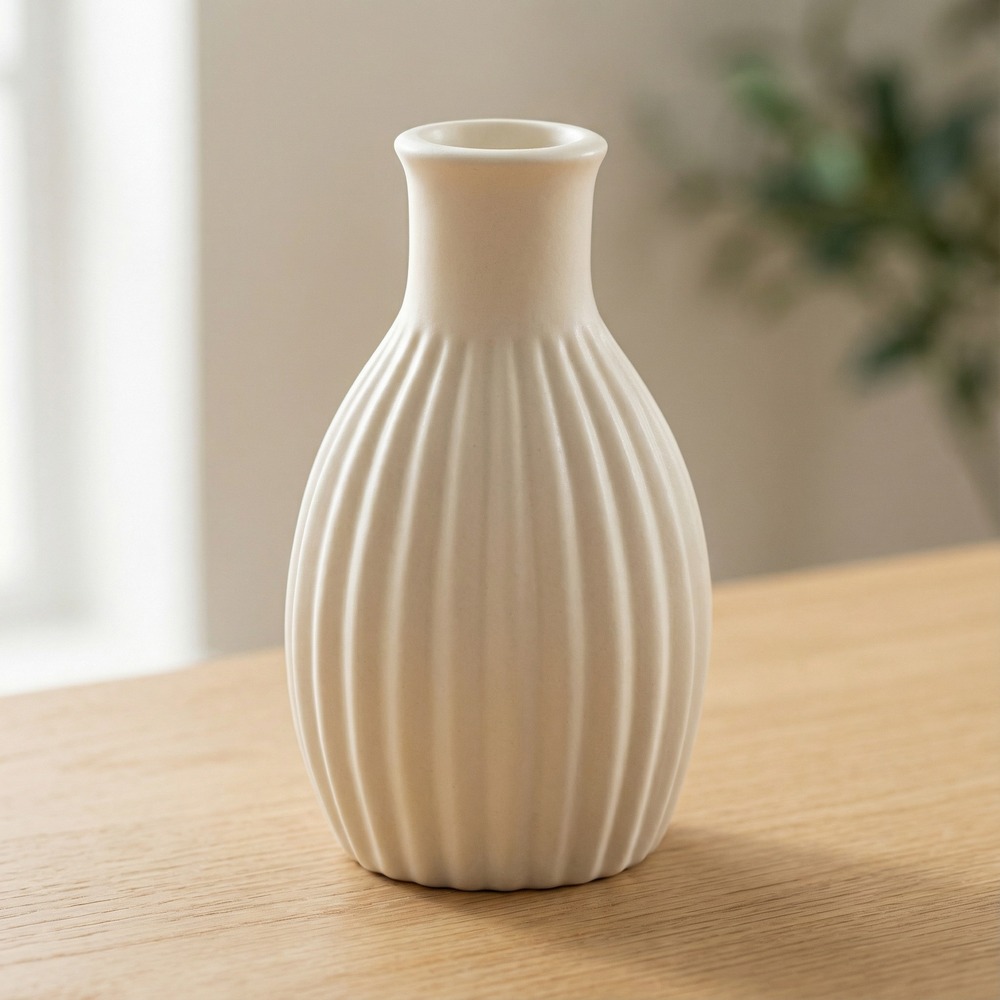 Mini Stribet Keramikvase Cremehvid - 1 stk (4,5 x 8,5 cm) - Temashop