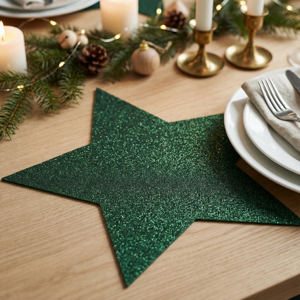 Glimmer Dækkeserviet Stjerne Grøn