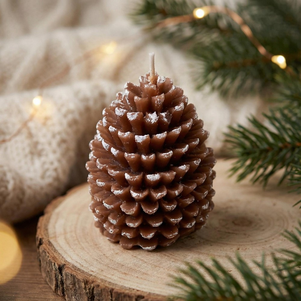Vinter Koglelys - 1 stk (5,4 x 7 cm) | Julepynt Lys / lysestager - Temashop