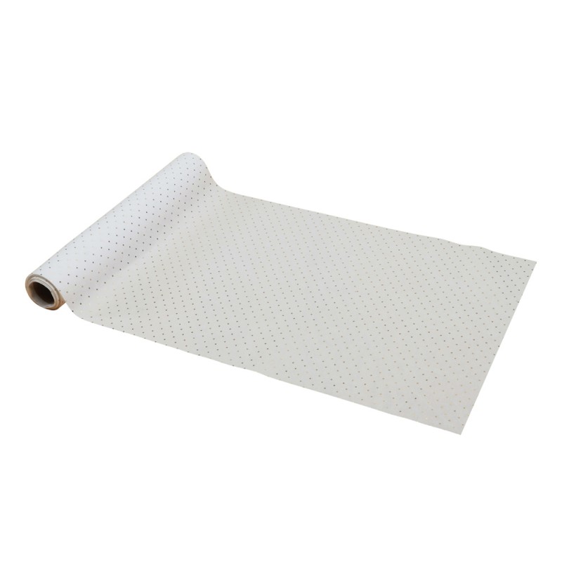 Prikket Bordløber Hvid/Guld - 1 rulle (28 cm x 3 m) | Hvidt tema Bordløber - Temashop