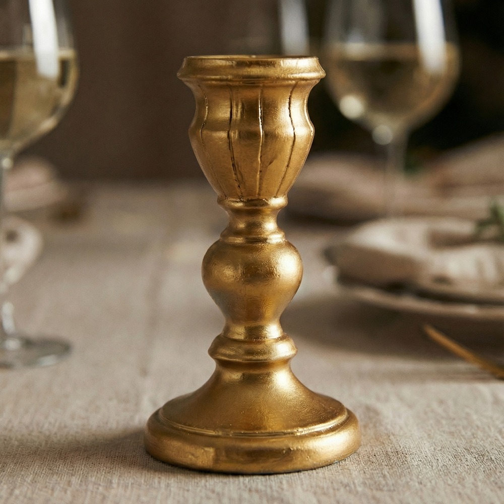 Klassisk Lysestage Guld - 1 stk (7,5 cm x 13,7 cm) | Guld tema Lysestager - Temashop