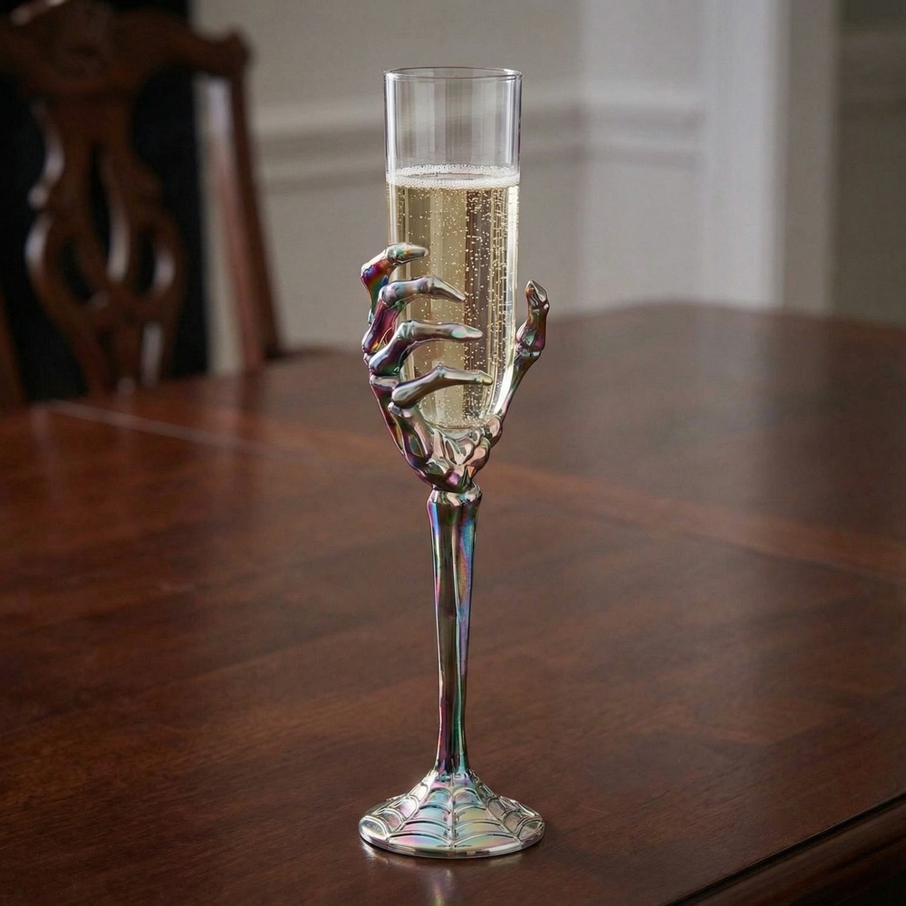 Skelet Hånd Champagneglas Iriserende