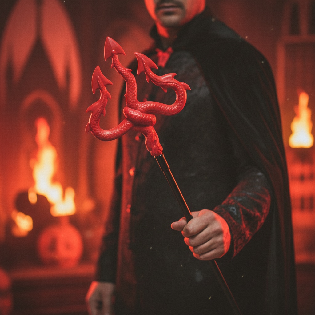 Slangetrefork Rød (127 cm) | Djævel Våben - Kropstilbehør - Temashop