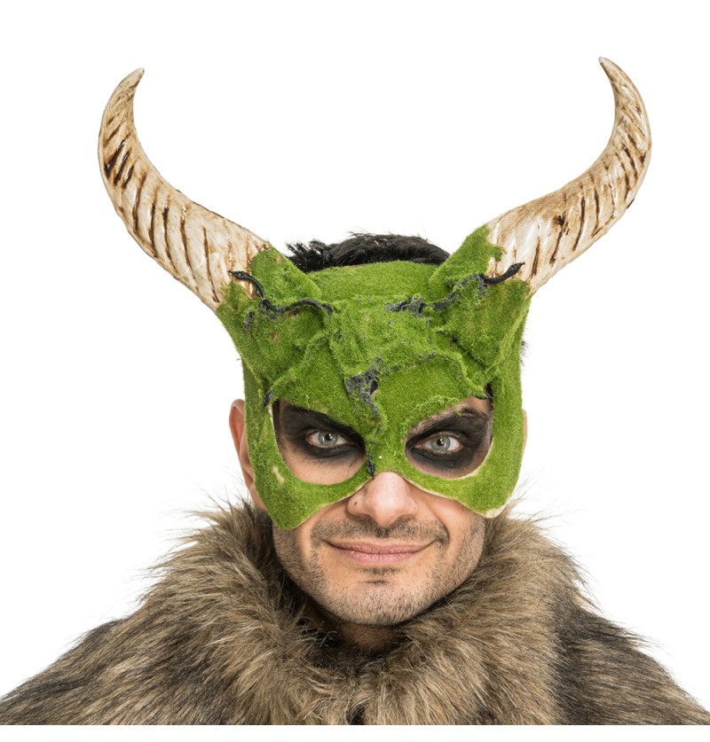 Monster Maske Med Horn Grøn