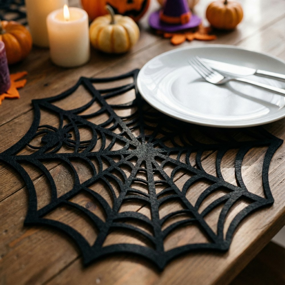 Edderkoppespind Dækkeserviet Sort