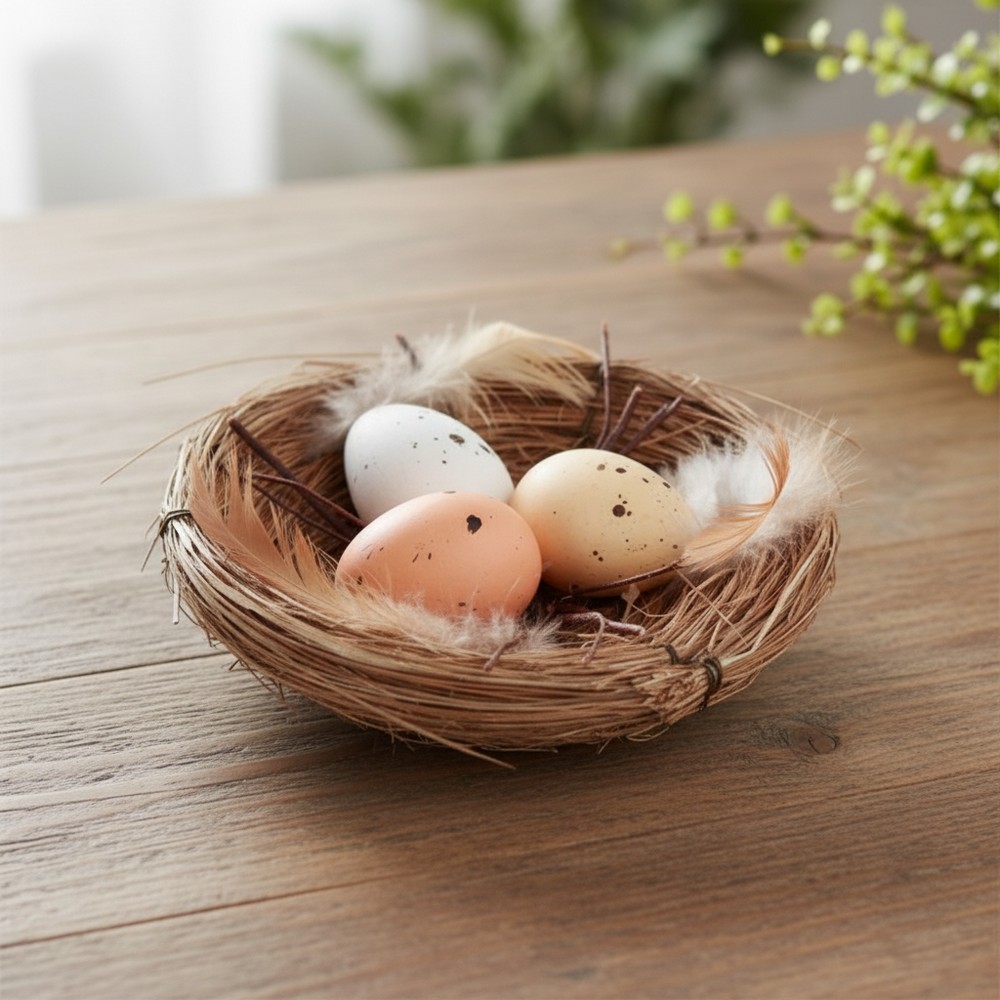 Fuglerede Med Æg - 4 dele (12 x 4 cm) | Påske Centerpieces - Temashop