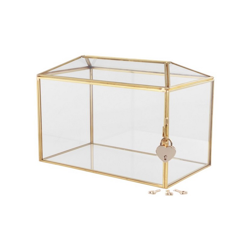 Glasæske Med Lås Guld - 1 stk (26 cm x 15 cm x 18,5 cm) | Bryllup Æsker - Temashop