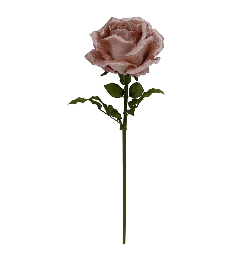 Velour Rose På Stilk Rosa Pudder