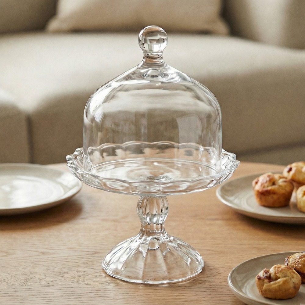 Glas Kagestand Med Klokke