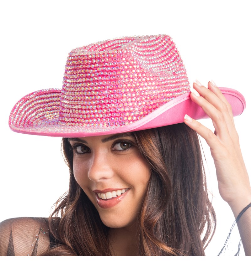 Glitter Cowboyhat Rosa | 70'erne Disco Hat / Hue / Hjelm - Hovedtilbehør - Temashop