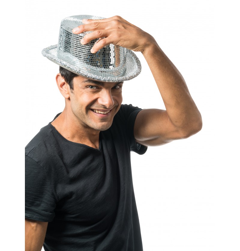 Disko Tophat Sølv | 70'erne Disco Hat / Hue / Hjelm - Hovedtilbehør - Temashop