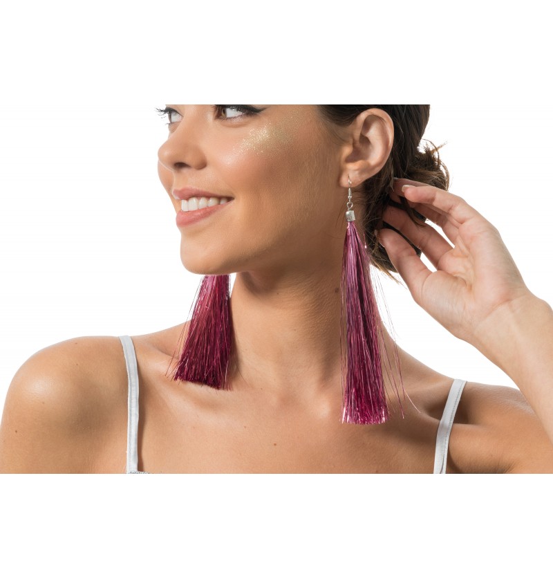 Glitter Frynse Øreringe Rosa (17 cm) | Pink tema Øreringe - Smykker - Temashop