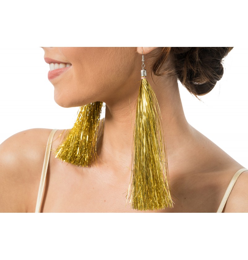 Glitter Frynse Øreringe Guld (17 cm) | Guld tema Øreringe - Smykker - Temashop