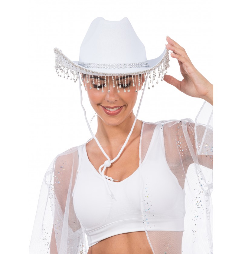 Rhinsten Cowboyhat Hvid | Hat / Hue / Hjelm - Hovedtilbehør - Temashop