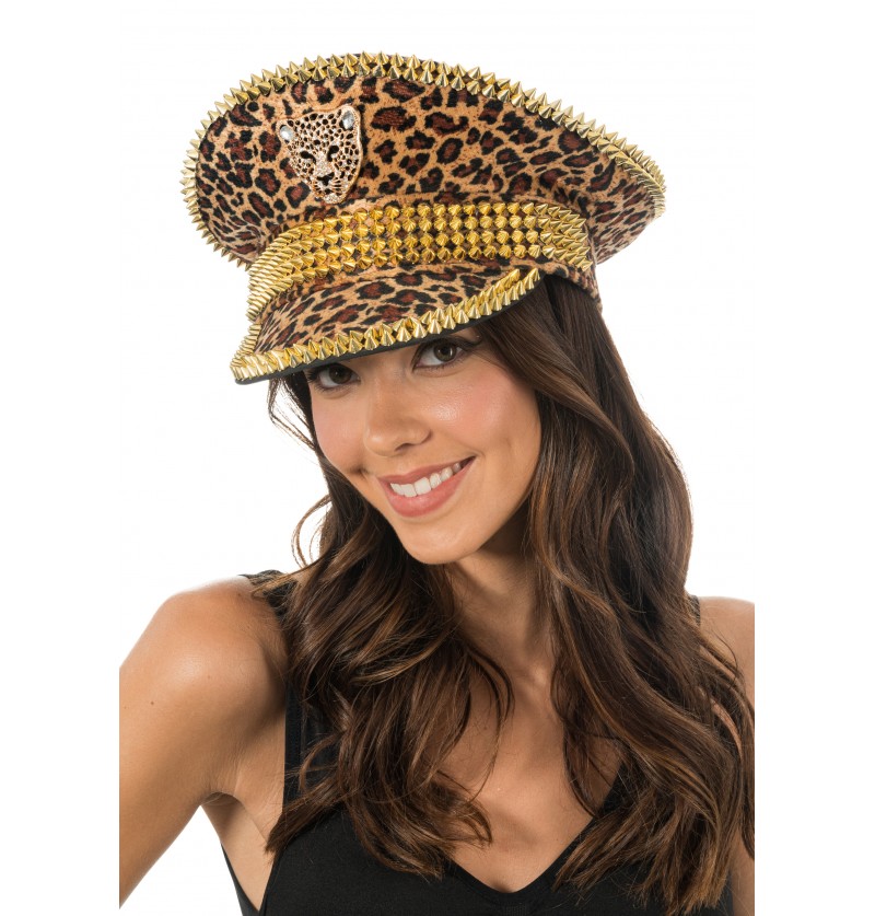 Leopard Kaptajnhat Guld | Leopard Hat / Hue / Hjelm - Hovedtilbehør - Temashop