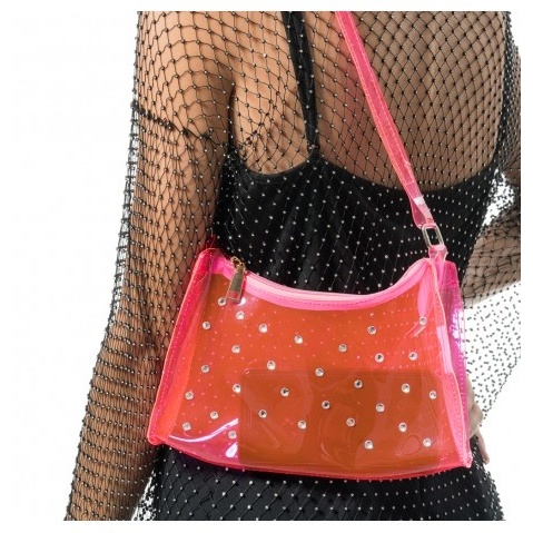 Transparent Plast Taske Med Rhinsten Pink (25 x 40 x 6 cm) | Festival Taske / Pung - Kropstilbehør - Temashop