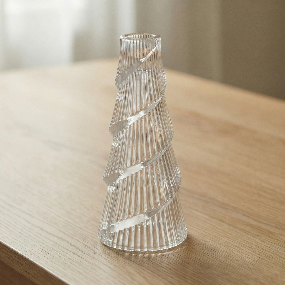 Juletræ Glas Lysestage Klar - 1 stk (7,8 x 17,8 cm) | Juletræ Lysestager - Temashop