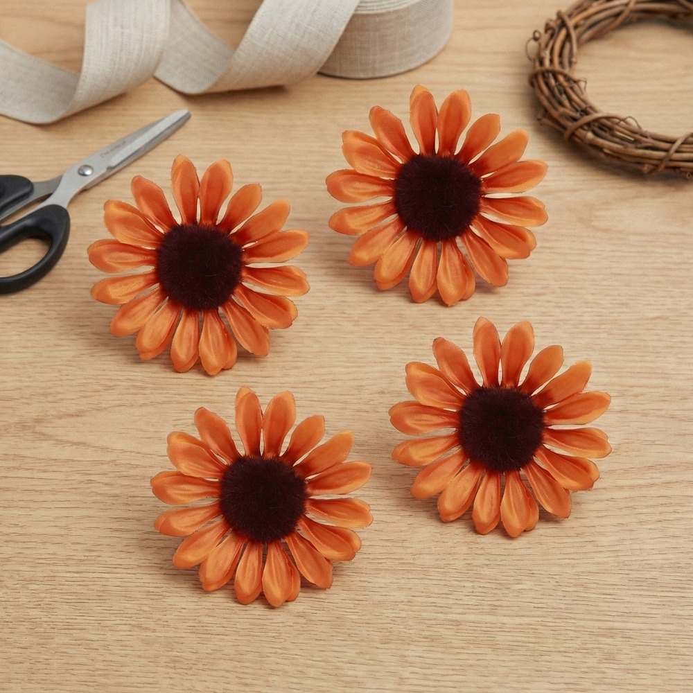 Kunstige Solsikke Hoveder Orange - 4 stk (10 cm x 1,5 cm) | Blomst Kunstige blomster - Temashop
