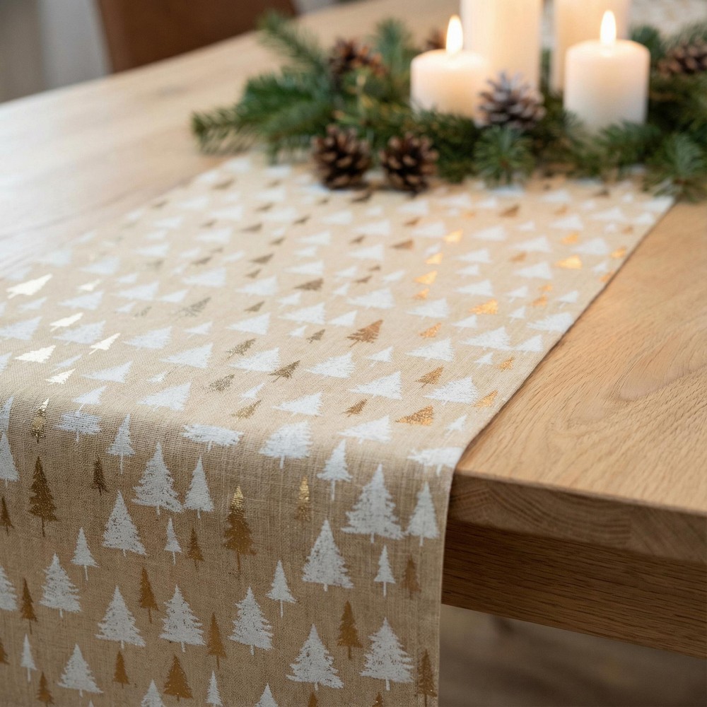 Juletræ Bordløber Hvid/Guld