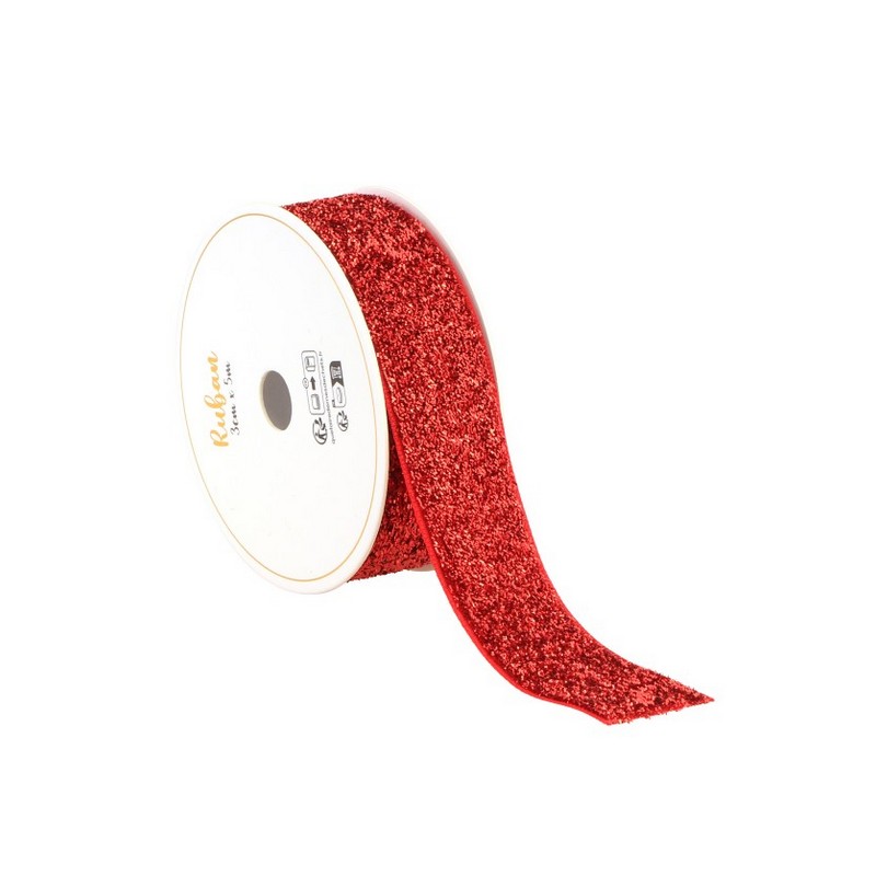 Glimmerbånd Rød - 1 stk (2,5 cm x 3 m) | Rødt tema Bånd - Temashop