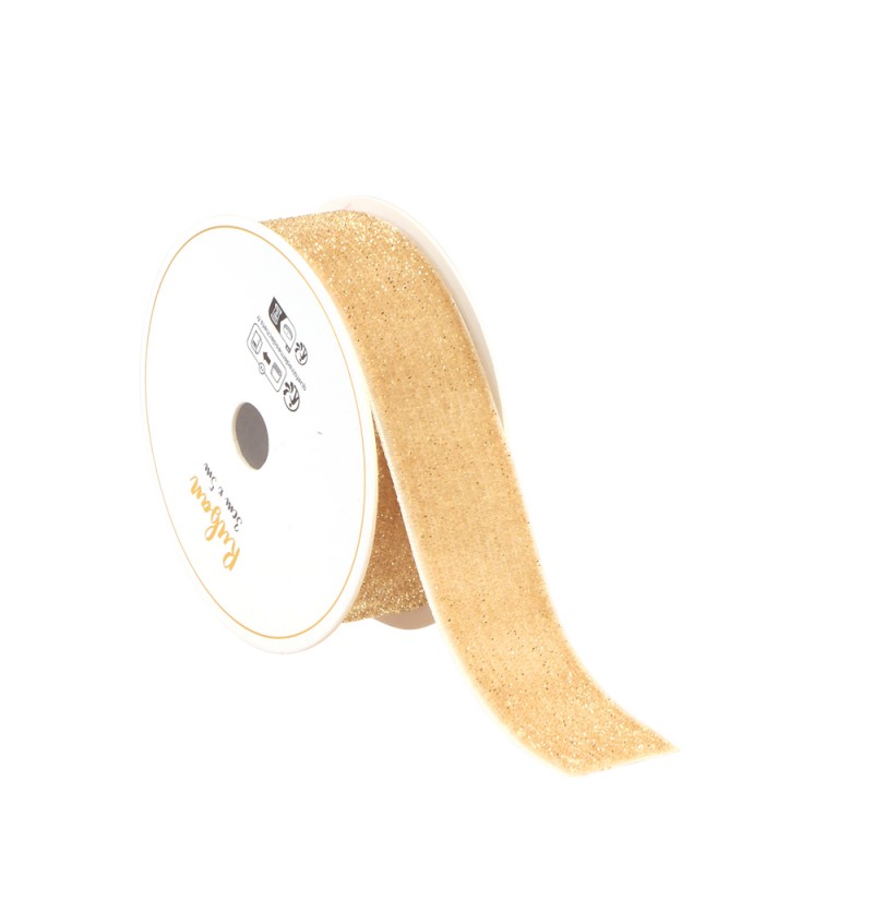 Velour Glimmerbånd Beige - 1 rulle (2,5 cm x 3 m) - Temashop