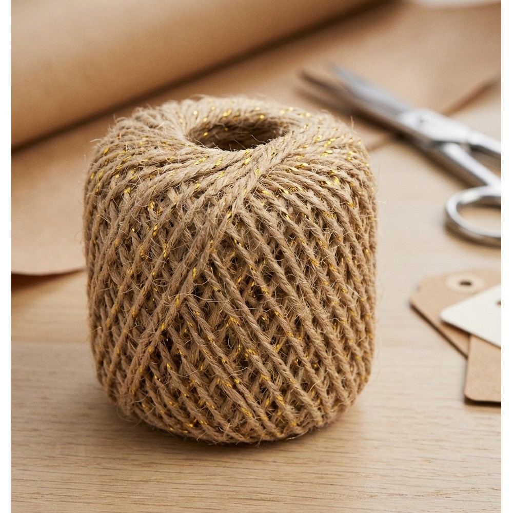 Jutesnor Natur/Guld - 1 rulle (2 mm x 30 m) - Temashop