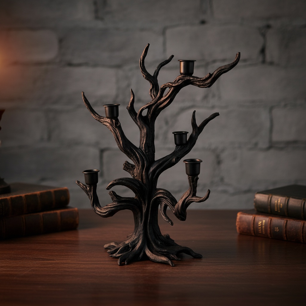 Gotisk Træ Lysestage Sort