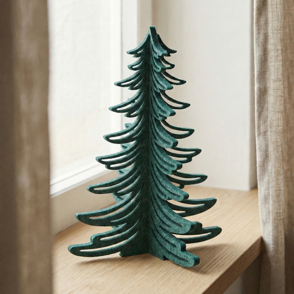 3D Filt Juletræ Grøn - 1 stk (23 x 23 x 30 cm) | Juletræ Julepynt - Temashop