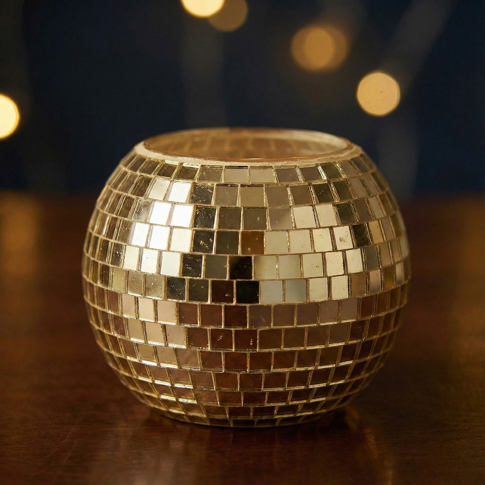 Diskokugle Fyrfadsstage Guld