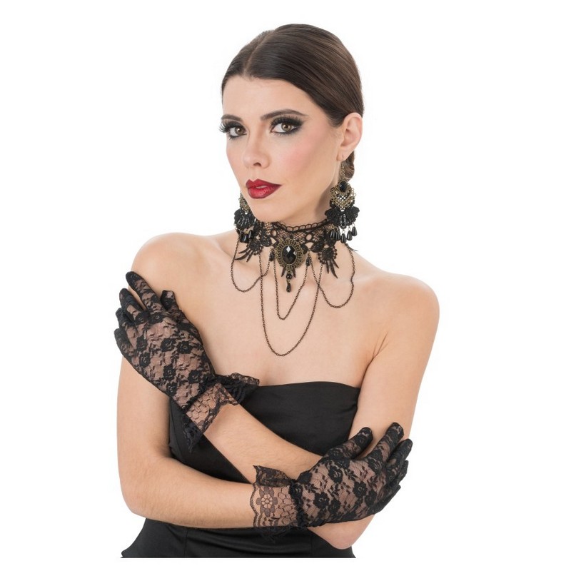 Blonde Øreringe, Choker & Handsker Sort | Gotisk Tilbehørskit - Kropstilbehør - Temashop