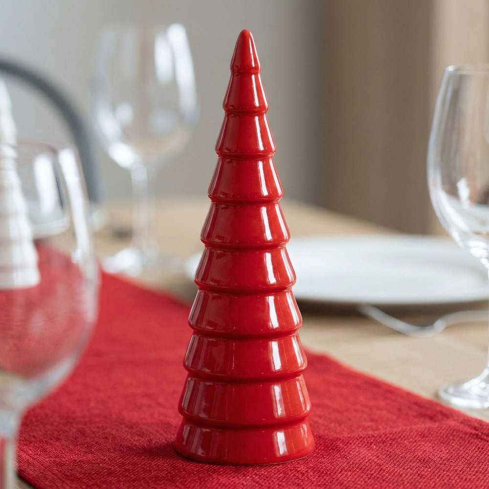 Keramik Juletræ Rød - 1 stk (7 x 20,6 cm) | Juletræ Julepynt - Temashop