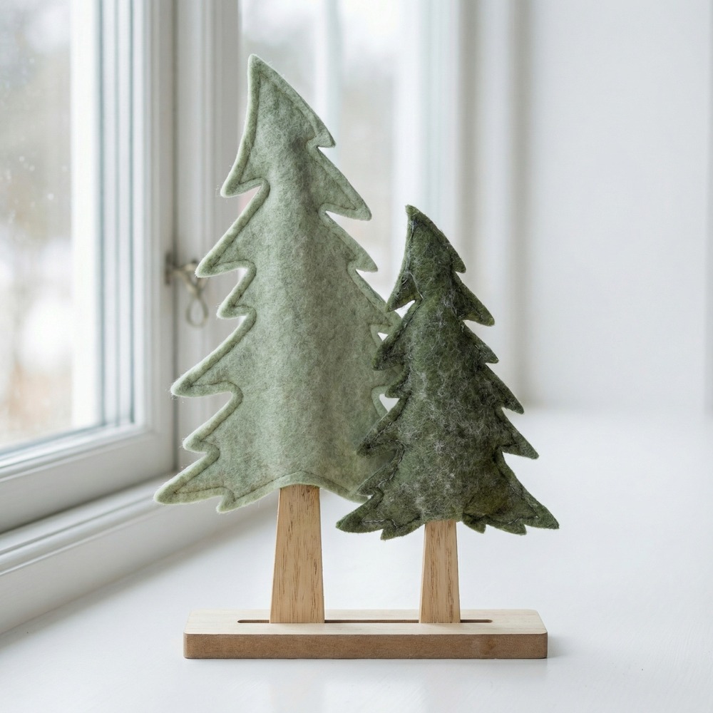 Filt Juletræer På Træfod Grøn - 1 sæt (19 x 6 x 31 cm) | Juletræ Julepynt - Temashop