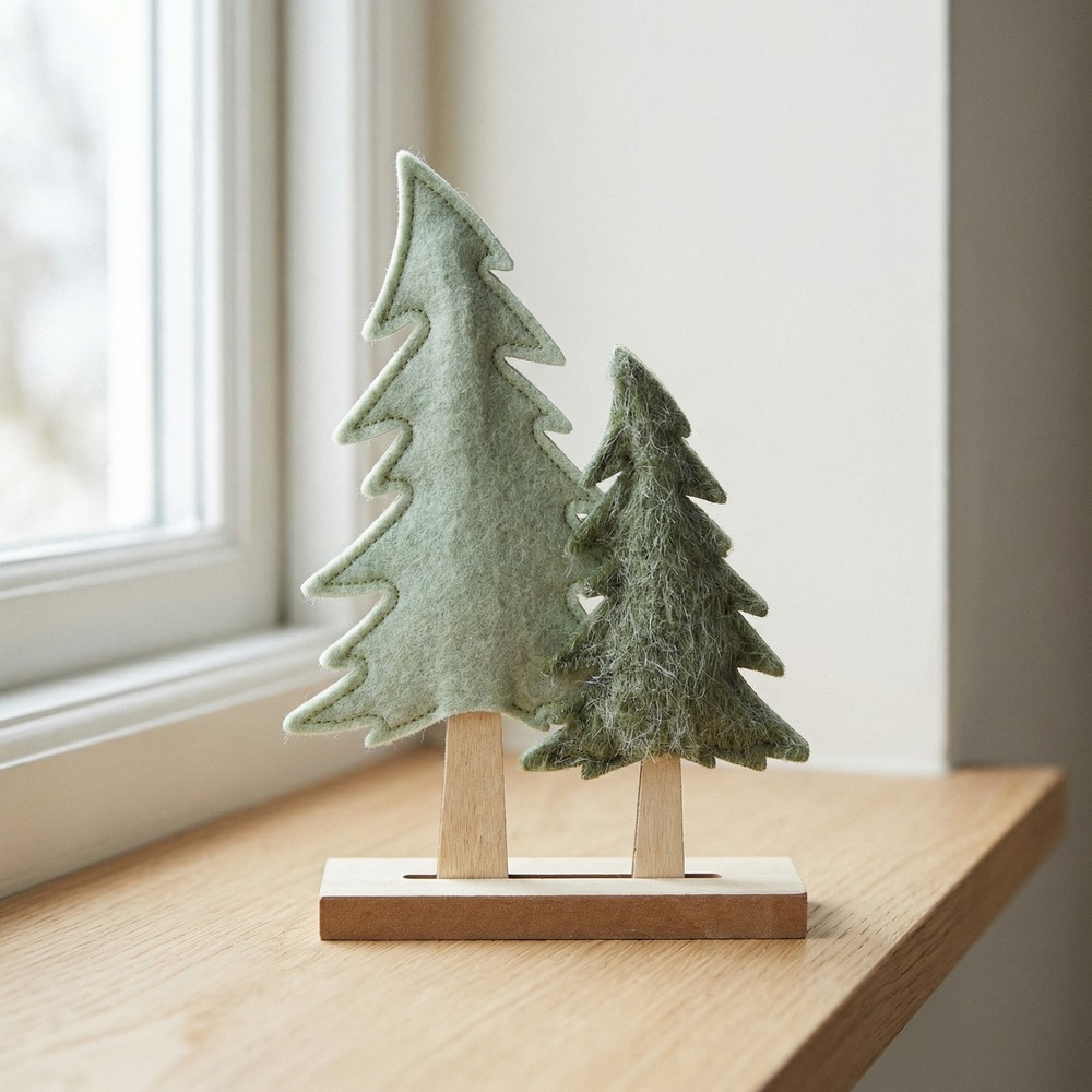 Filt Juletræer På Træfod Grøn - 1 sæt (13 x 4 x 21 cm) | Juletræ Julepynt - Temashop