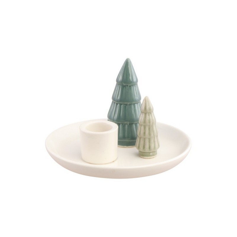 Juletræer Keramik Lysestage - 1 stk (13 x 8,5 cm) | Juletræ Lysestager - Temashop