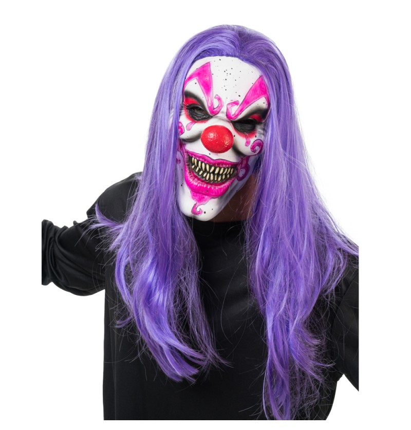 Gyselig Klovn Maske Lilla (20 x 22 x 40 cm) | Horror Clown Maske - Hovedtilbehør - Temashop
