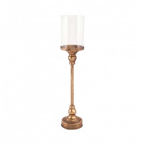 Børstet Mat Metal Lysestage Med Glas Guld - 1 stk (12,5 x 61 cm) | Guld tema Lysestager - Temashop
