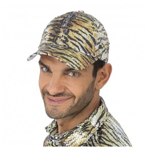Glimmer Tigerprint Kasket Guld (18 x 28 x 13 cm) | Tiger Hat / Hue / Hjelm - Hovedtilbehør - Temashop