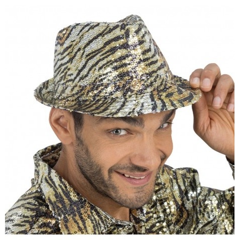 Glimmer Tigerprint Fedora Guld