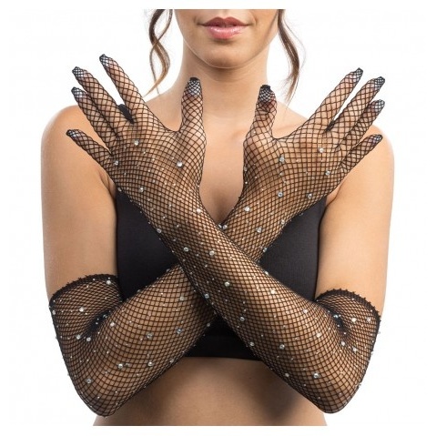 Rhinsten Nethandsker Sort (45 cm) | Handsker - Beklædning - Temashop