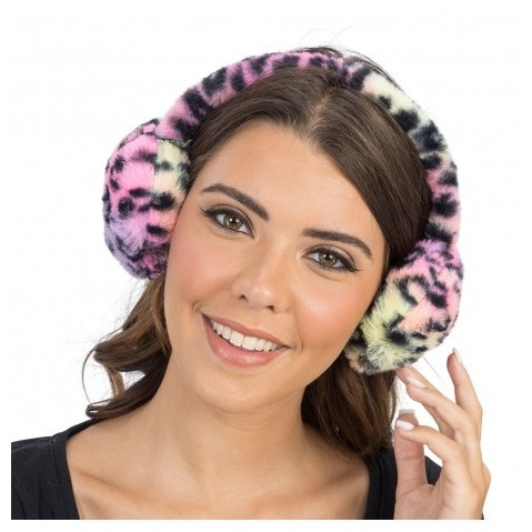 Pelset Leopard Ørevarmere Multifarvet (17 x 11 x 18 cm) | Leopard Hat / Hue / Hjelm - Hovedtilbehør - Temashop