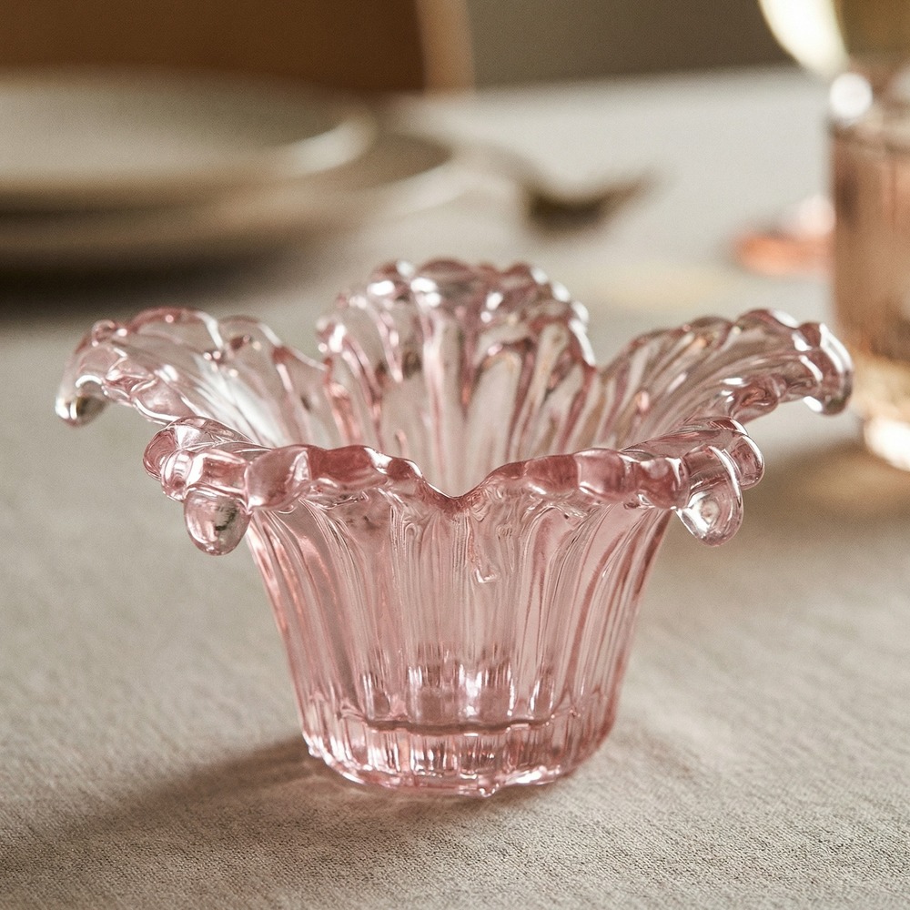 Åkande Glas Lysestage Lyserød - 1 stk (12,5 x 6 cm) | Pink tema Glas - Temashop