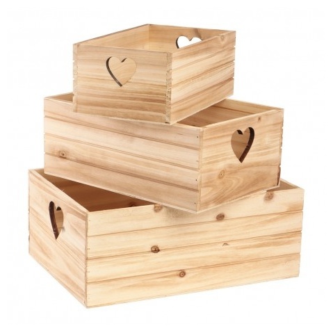 Trækasser Med Hjerte Udskæring - 3 dele (35 x 25 x 14 cm & 30 x 20 x 12,5 cm & 25 x 15 x 10 cm) | Kærlighed Æsker - Temashop